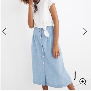 Madewell Chambray Patio Button-Front Midi Skirt 8